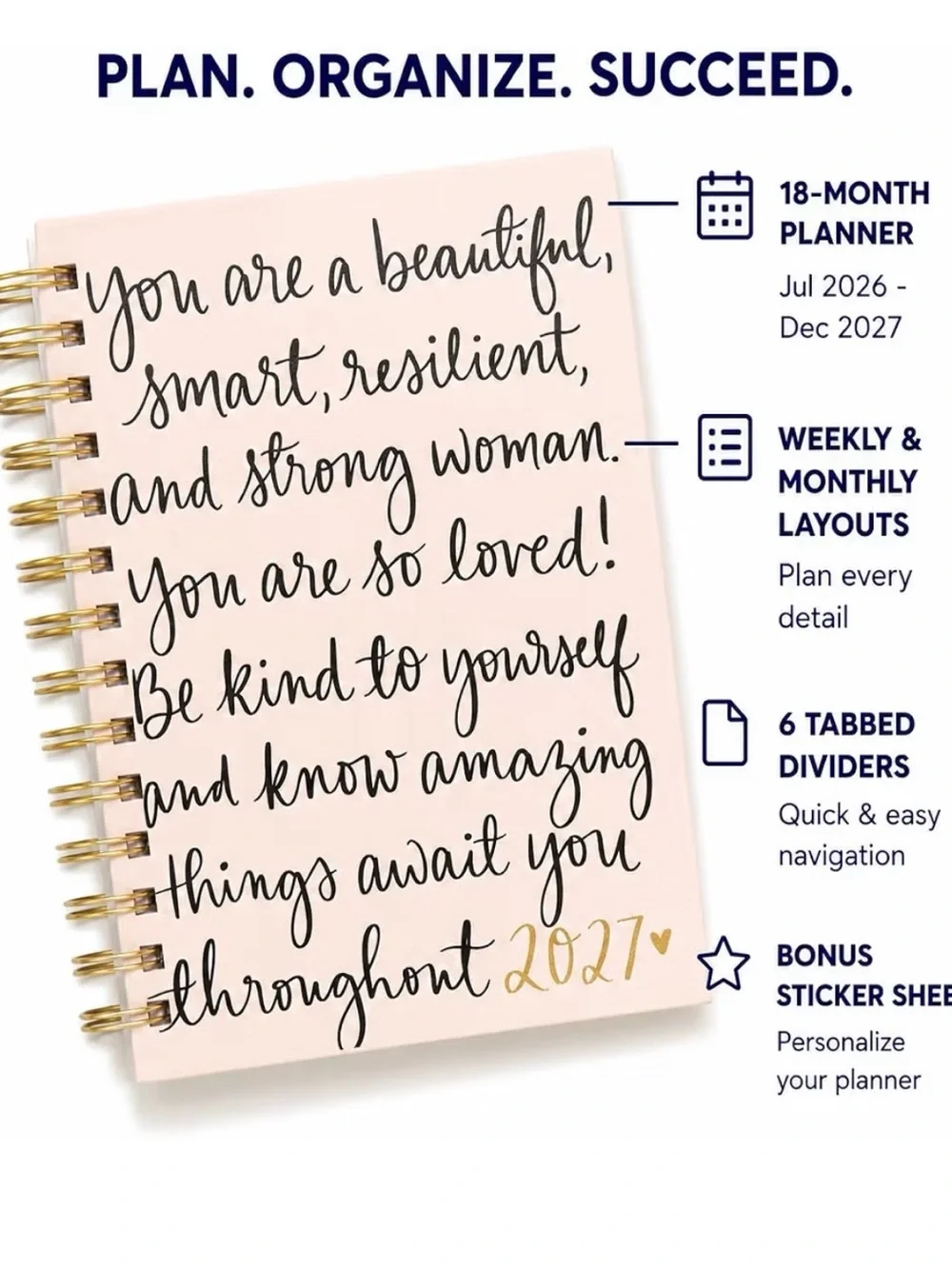 Eccolo Planner 2026- 2027 18-Month Weekly & Monthly Planner Hard Cover 8x7.5”